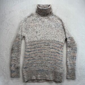 Prana Turtleneck‎ Sweater Knit Organic Cotton Blend Blue Tan Size M